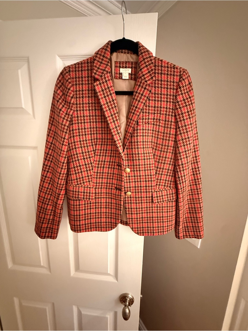 J. Crew Orange and Black Plaid Wool Blazer